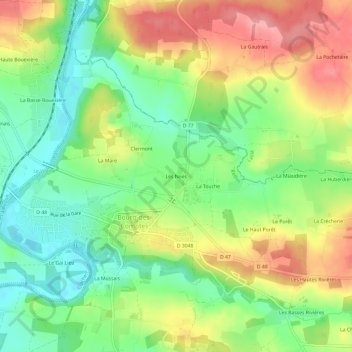 Mapa topográfico Les Noës, altitud, relieve