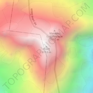 Mapa topográfico मनास्लु, altitud, relieve