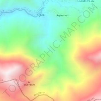 Mapa topográfico Cascade Ait Felkai, altitud, relieve