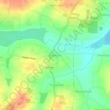 Mapa topográfico Bagaluru, altitud, relieve