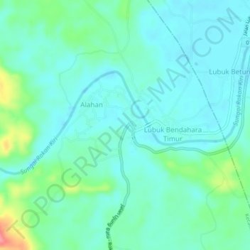 Mapa topográfico Lubuk Bendahara, altitud, relieve
