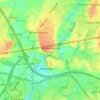 Mapa topográfico Winterbourne Down, altitud, relieve