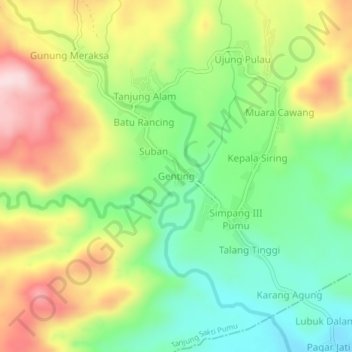Mapa topográfico Genting, altitud, relieve