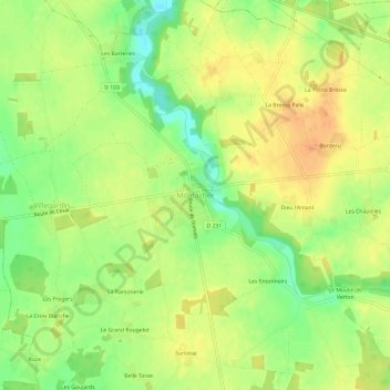 Mapa topográfico Montacher, altitud, relieve