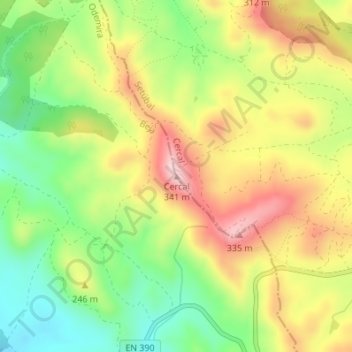 Mapa topográfico Cercal, altitud, relieve