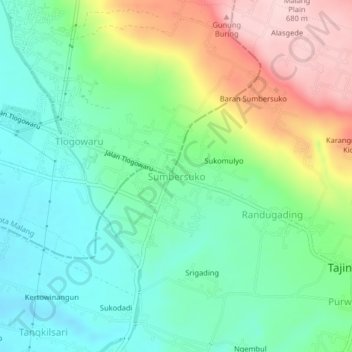 Mapa topográfico Sumbersuko, altitud, relieve