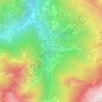 Mapa topográfico Torello, altitud, relieve