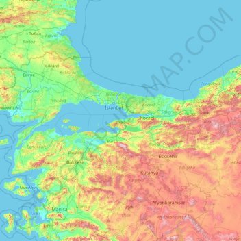 Mapa topográfico Yalova, altitud, relieve