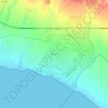 Mapa topográfico El Toyo, altitud, relieve