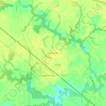 Mapa topográfico Acorn Acres, altitud, relieve
