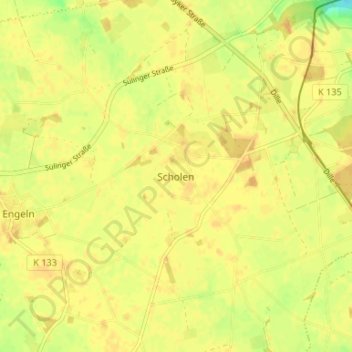 Mapa topográfico Scholen, altitud, relieve