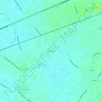 Mapa topográfico Threeke, altitud, relieve