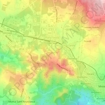 Mapa topográfico Belvedere, altitud, relieve