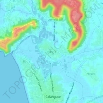 Mapa topográfico Arpora, altitud, relieve