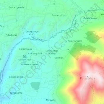 Mapa topográfico Culaguango Quesos, altitud, relieve