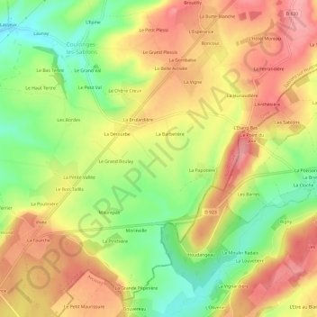 Mapa topográfico La Masure, altitud, relieve