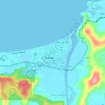 Mapa topográfico Centro II, altitud, relieve