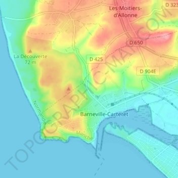 Mapa topográfico Les Moulins, altitud, relieve