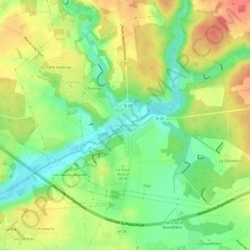 Mapa topográfico Langennerie, altitud, relieve