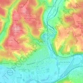 Mapa topográfico Puyrousseau, altitud, relieve