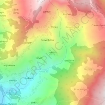 Mapa topográfico Bakhal, altitud, relieve
