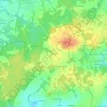 Mapa topográfico Lannouée, altitud, relieve