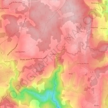 Mapa topográfico Le Monteil, altitud, relieve
