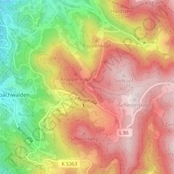 Mapa topográfico Hohritt, altitud, relieve