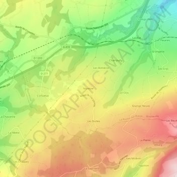Mapa topográfico Montizel, altitud, relieve