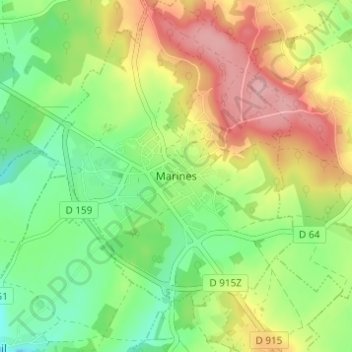 Mapa topográfico Marines, altitud, relieve