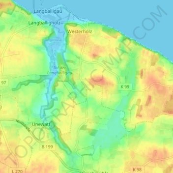 Mapa topográfico Unewattholz, altitud, relieve