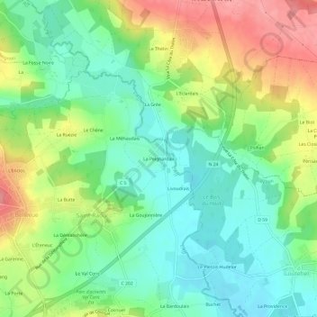 Mapa topográfico La Peignardais, altitud, relieve