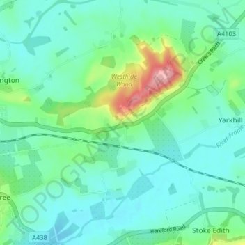 Mapa topográfico Shucknall, altitud, relieve