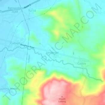 Mapa topográfico Sengngat, altitud, relieve
