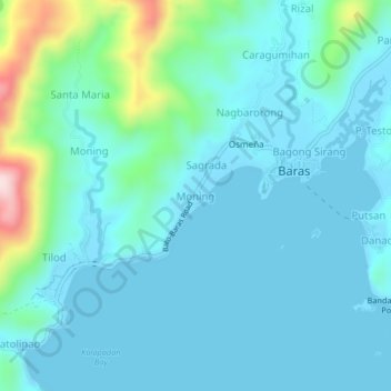 Mapa topográfico Moning, altitud, relieve