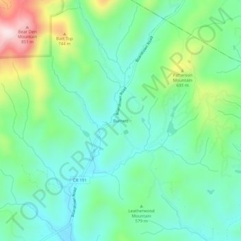 Mapa topográfico Burnett, altitud, relieve
