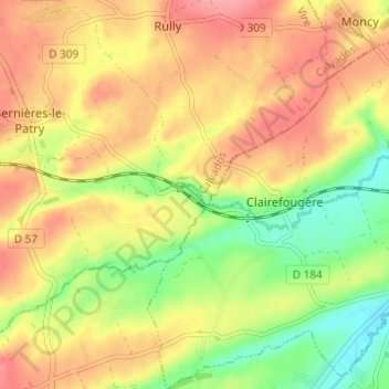 Mapa topográfico Fréval, altitud, relieve