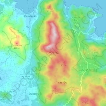Mapa topográfico Ko Pha-ngan, altitud, relieve