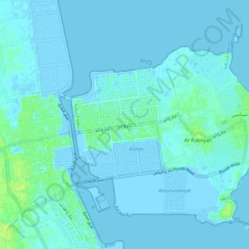Mapa topográfico Tarut, altitud, relieve