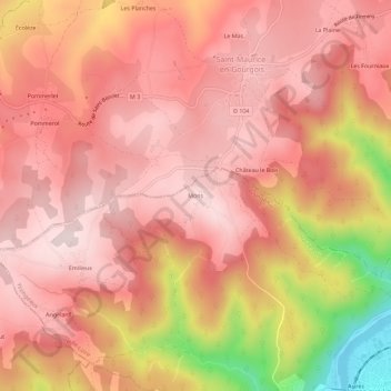 Mapa topográfico Mons, altitud, relieve