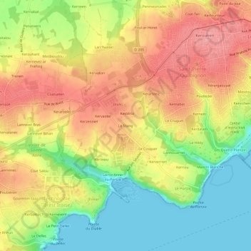 Mapa topográfico Le Stang, altitud, relieve