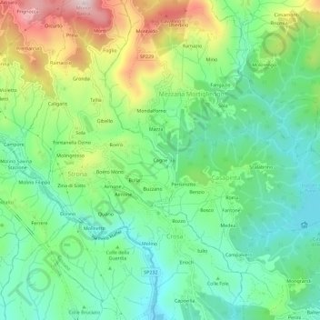 Mapa topográfico Cagne, altitud, relieve