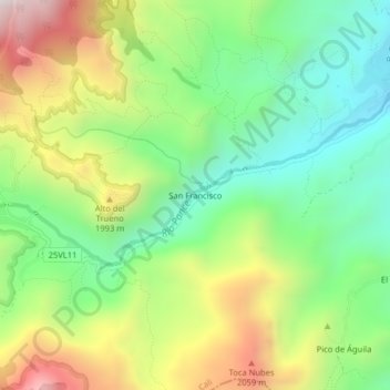 Mapa topográfico San Francisco, altitud, relieve