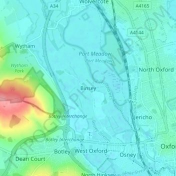 Mapa topográfico Binsey, altitud, relieve