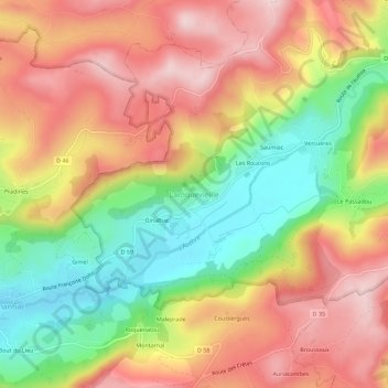 Mapa topográfico Laroquevieille, altitud, relieve
