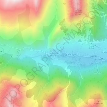 Mapa topográfico Névache, altitud, relieve