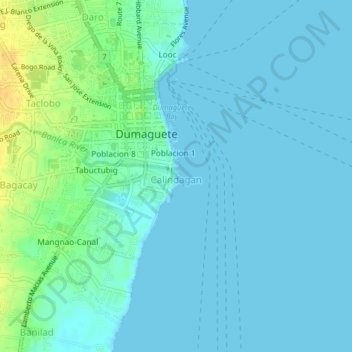 Mapa topográfico Calindagan, altitud, relieve