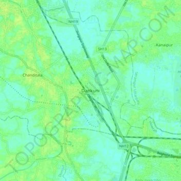 Mapa topográfico Dankuni, altitud, relieve