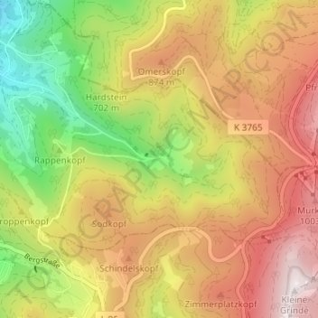 Mapa topográfico Glashütte, altitud, relieve