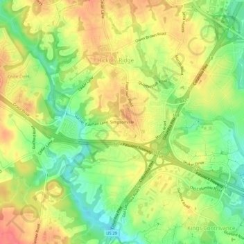 Mapa topográfico Simpsonville, altitud, relieve